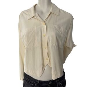 Vintage Handmade Cropped Silk Blouse Cream Cinched Back Artsy Style Minimalist L